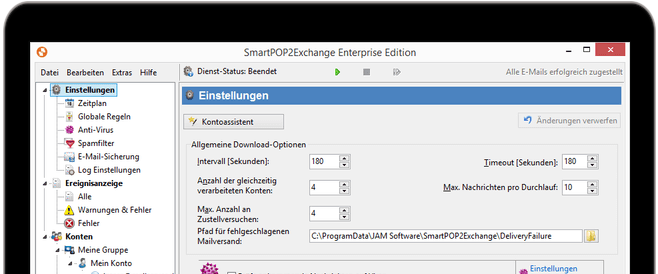 Screenshot SmartPOP2Exchange in einem Device-Rahmen