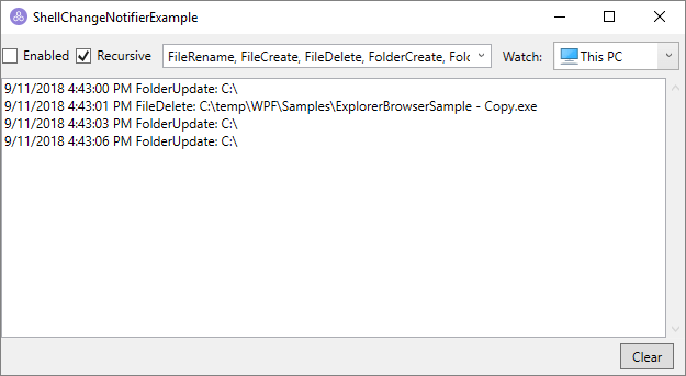 ShellChangeNotifierSample Screenshot