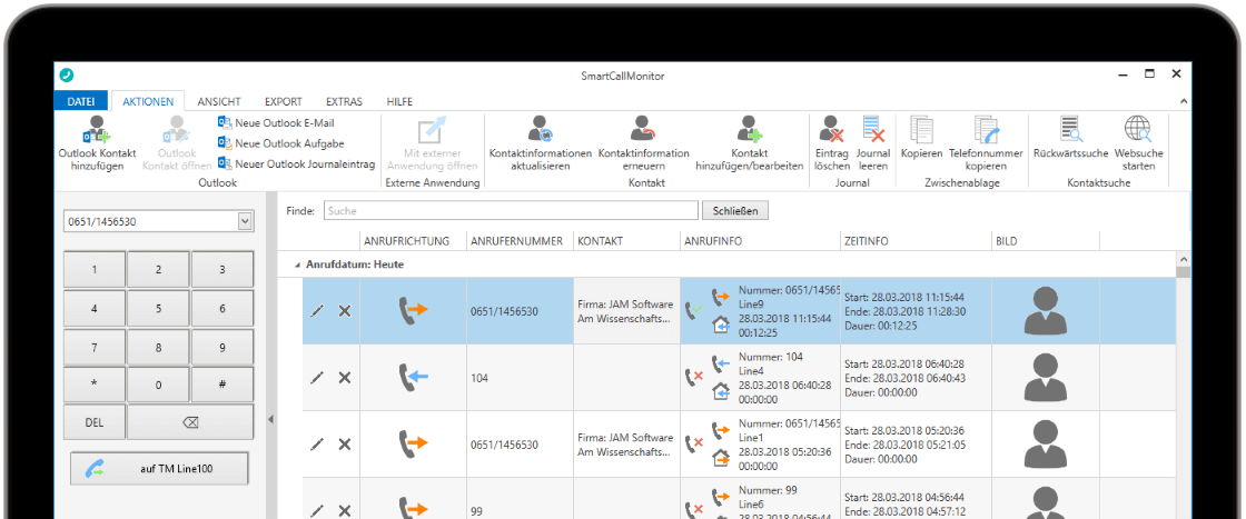 Screenshot SmartCallMonitor in einem Gadgetrahmen