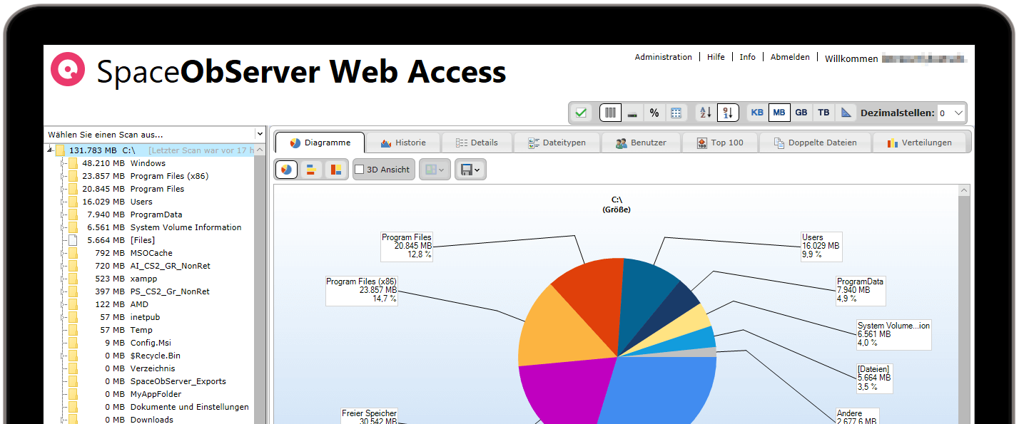 Screenshot SpaceObServer Web Access im Gadgetrahmen