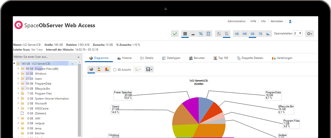 Screenshot SpaceObServer Web Access im Gadgetrahmen