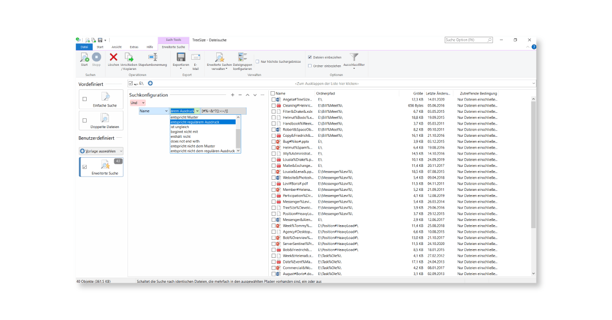 TreeSize mehrere Dateien umbenennen erweiterte Suche