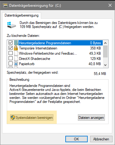 Windows Datenträgerbereinigung unter Windows 10