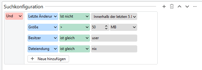 TreeSize neue Suchfilter