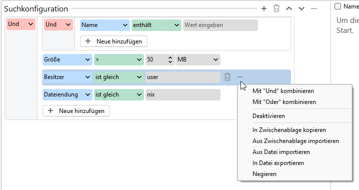 TreeSize Suchfilter bearbeiten