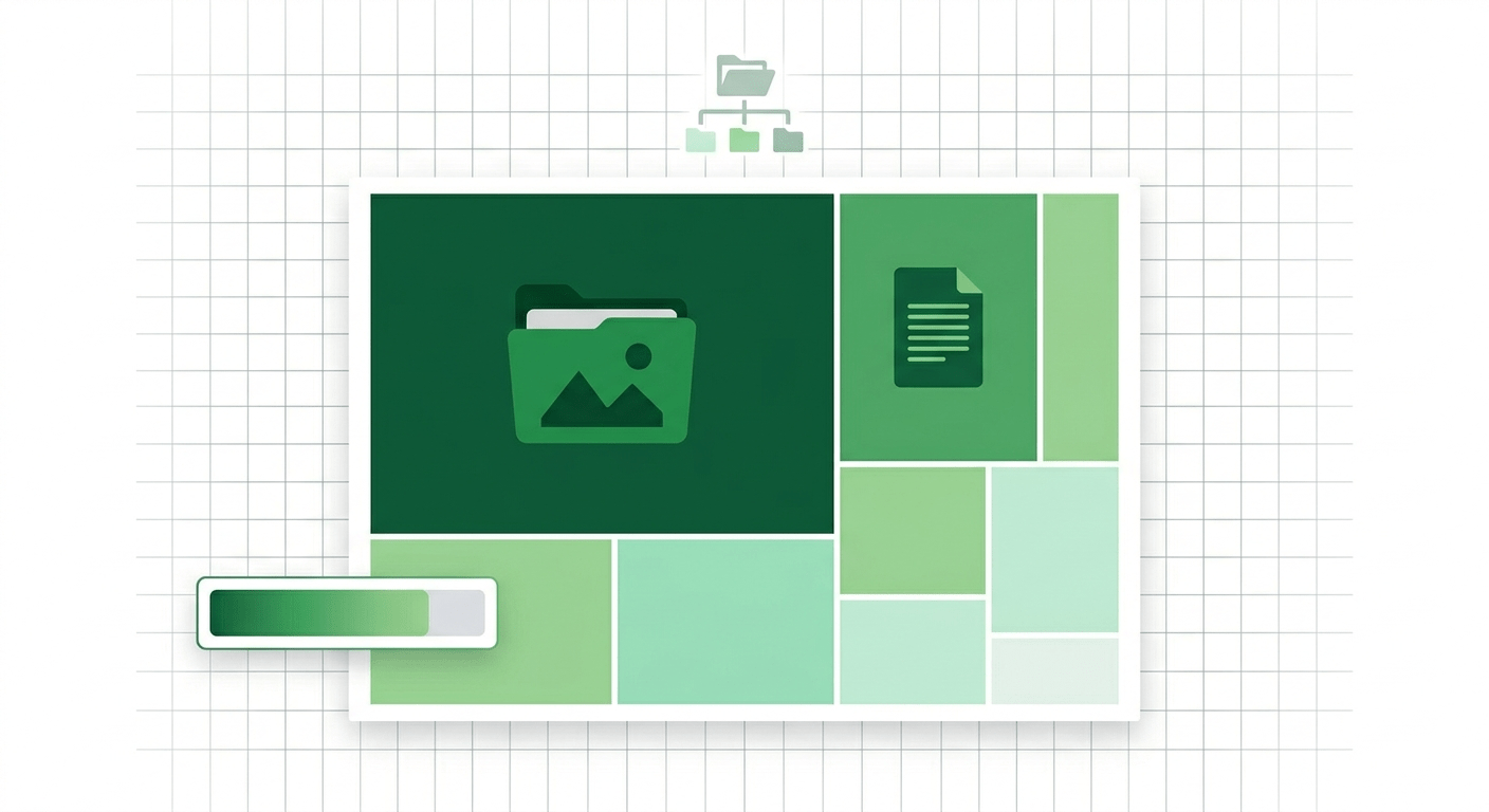 TreeSize Treemap view showing the storage distribution of OneDrive folders sorted by size in various shades of green.
