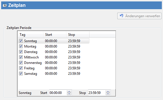 Screenshot SmartPOP2Exchange zeigt Möglichkeiten für einen Zeitplan