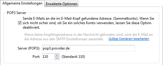 Screenshot SmartPOP2Exchange zeigt Einstellungen für Sammelkonten