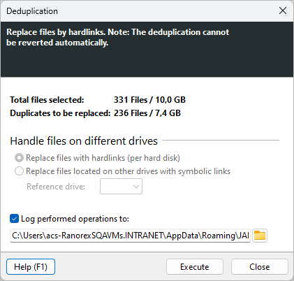 TreeSize deduplication window