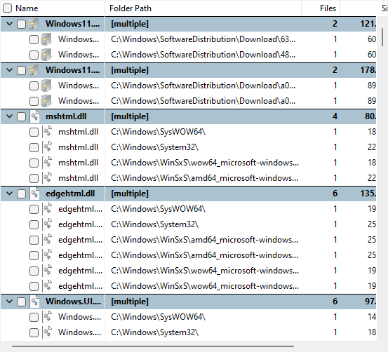 TreeSize duplicates list view