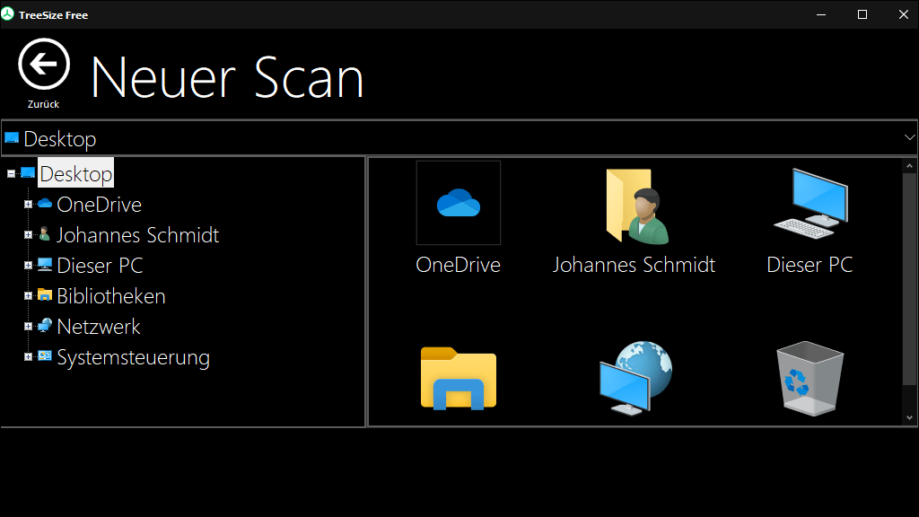 Screenshot TreeSize Free Scan über Touch-Oberfläche