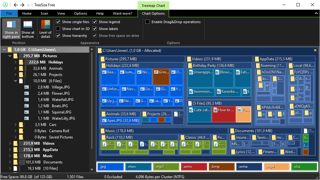 Screenshot TreeSize Free in Dark Mode