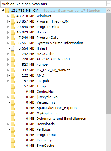 Screenshot SpaceObServer Web Access zeigt die Baumstruktur
